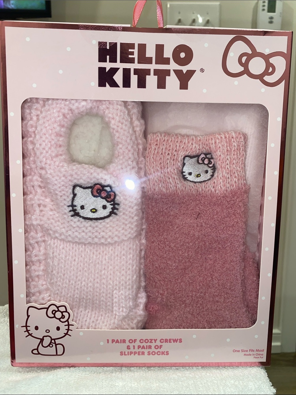 Hello Kitty Pink Crew and Slipper Sock Set - Light & Dusty Pink
